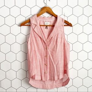 Anthropologie red & white stripe button up blouse